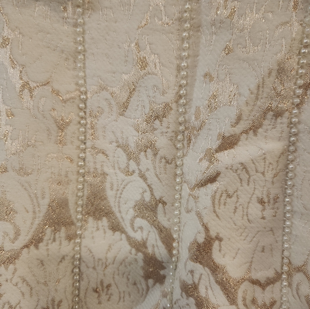 Zara Floor Length Cream/ Gold Dress with Gold Accents and Removable Jewel Accent - Picture 3 of 8